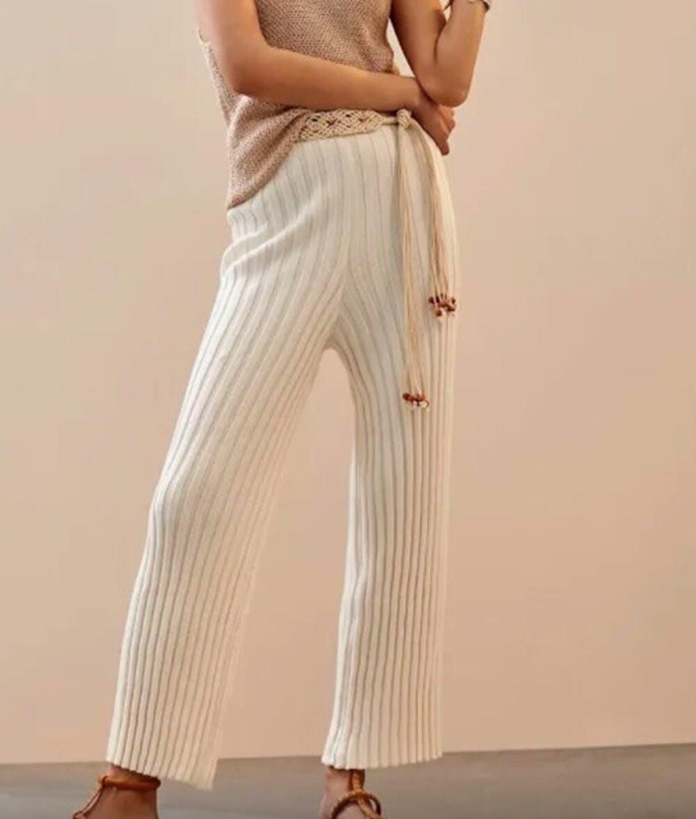 Anthropologie Cream Knit Flare Pants  XS